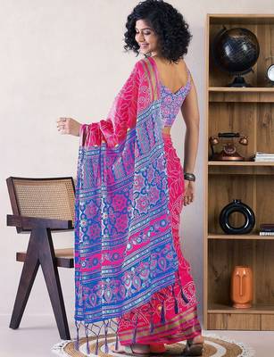 Pink ethnic motifs ready to wear bagru saree 2