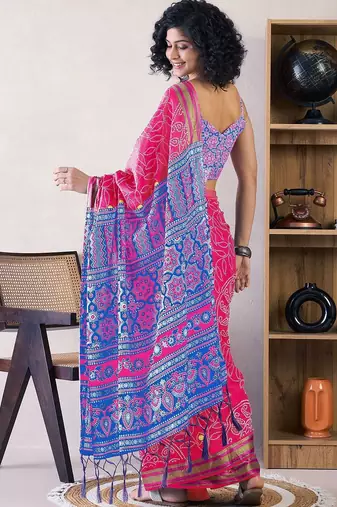 Pink ethnic motifs ready to wear bagru saree