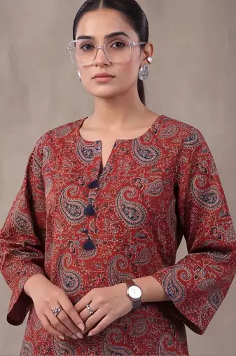 women paisley printed regular cotton kurti with farshi salwar