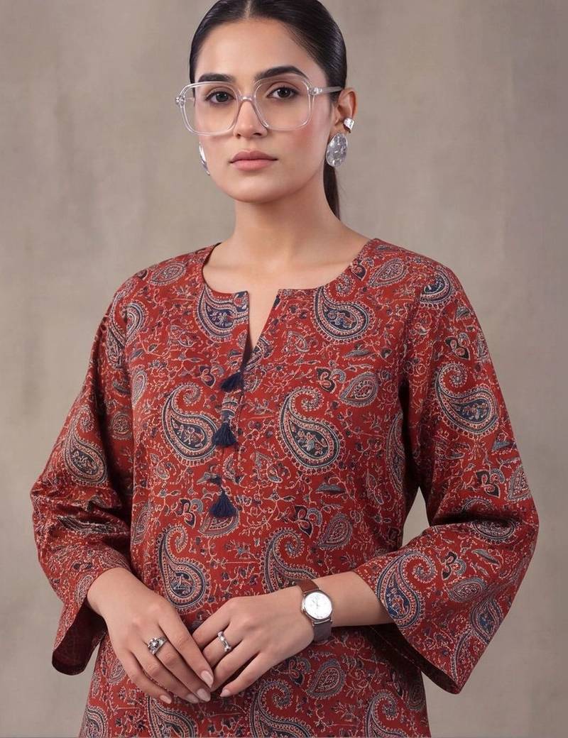 women paisley printed regular cotton kurti with farshi salwar