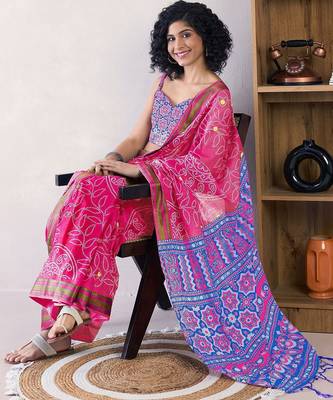 Pink ethnic motifs ready to wear bagru saree 3