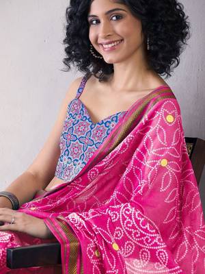 Pink ethnic motifs ready to wear bagru saree 4
