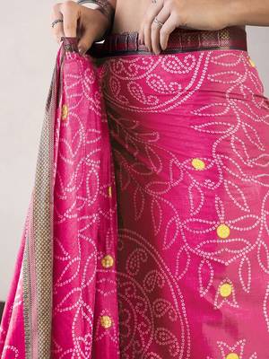 Pink ethnic motifs ready to wear bagru saree 5