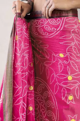 Pink ethnic motifs ready to wear bagru saree