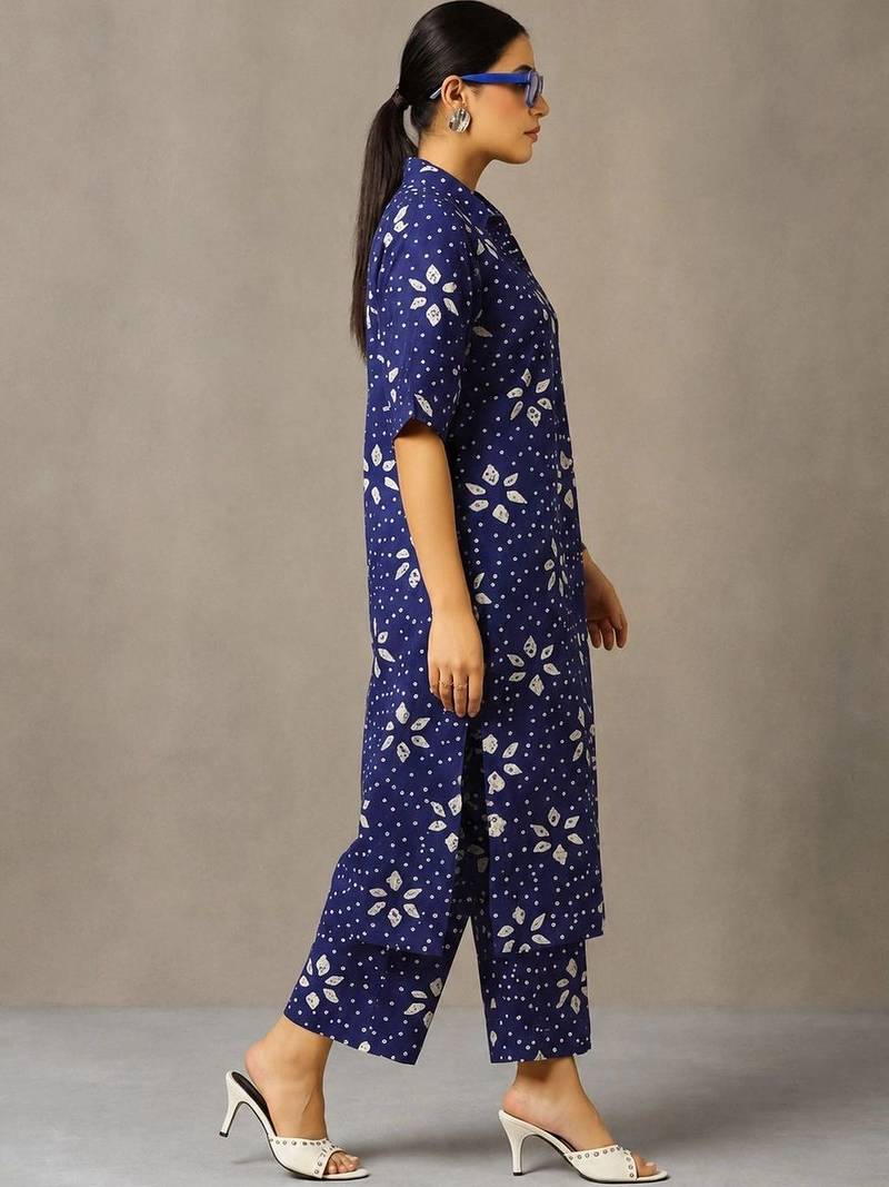 women printed regular cotton kurta with palazzos