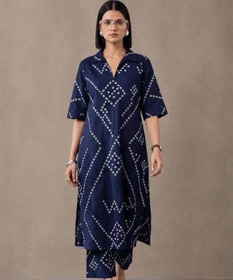 women printed regular cotton kurta with trousers 1