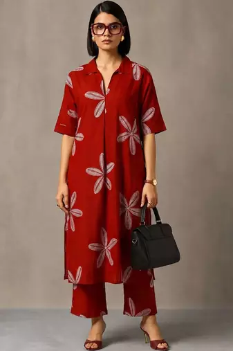 women floral printed regular cotton kurta with trousers