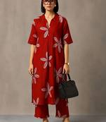 women floral printed regular cotton kurta with trousers
