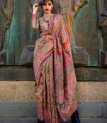 brown brown ethnic motifs woven design organza banarasi saree