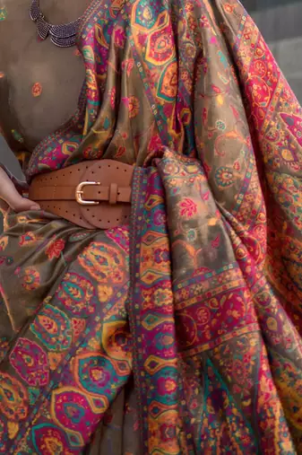 brown brown ethnic motifs woven design organza banarasi saree
