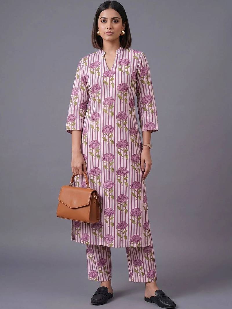 women printed regular kurta with trousers