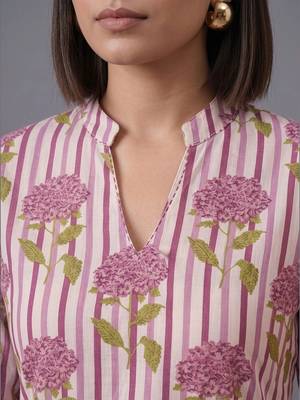 women printed regular kurta with trousers 5