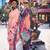 Peach peach-coloured purple abstract printed poly crepe saree