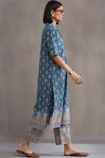 women ethnic motifs printed regular cotton kurta with trousers