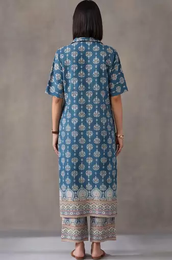 women ethnic motifs printed regular cotton kurta with trousers