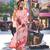 Peach peach-coloured purple abstract printed poly crepe saree