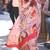 Peach peach-coloured purple abstract printed poly crepe saree