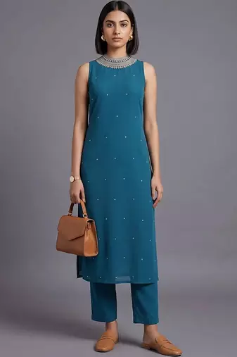 women regular beads and stones kurta with trousers