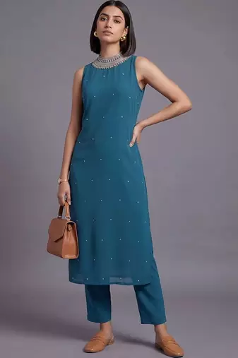women regular beads and stones kurta with trousers