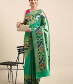 sea_green woven design zari silk blend paithani saree