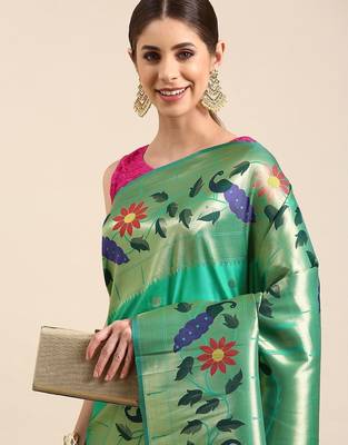 sea_green woven design zari silk blend paithani saree 2