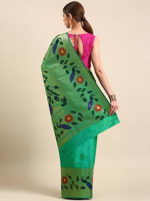 sea_green woven design zari silk blend paithani saree 3