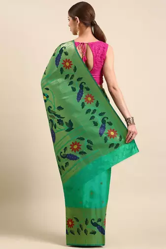sea_green woven design zari silk blend paithani saree