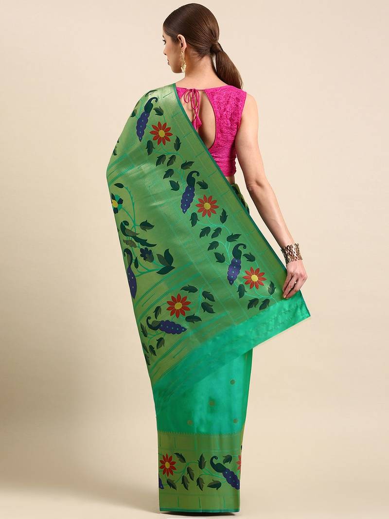 sea_green woven design zari silk blend paithani saree