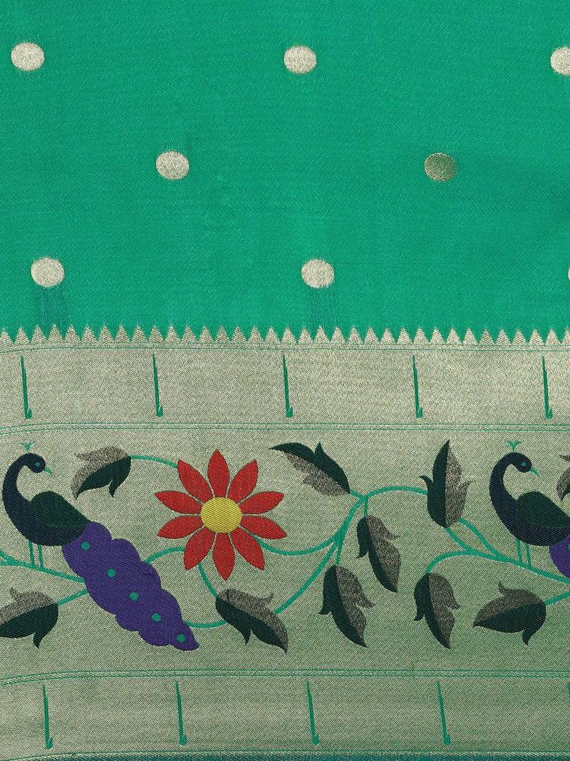 sea_green woven design zari silk blend paithani saree