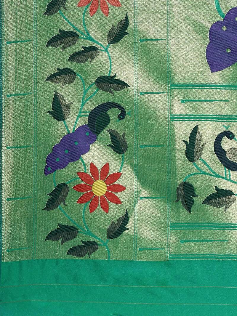 sea_green woven design zari silk blend paithani saree