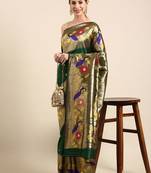 green woven design zari silk blend paithani saree