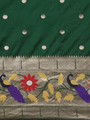 green woven design zari silk blend paithani saree 4
