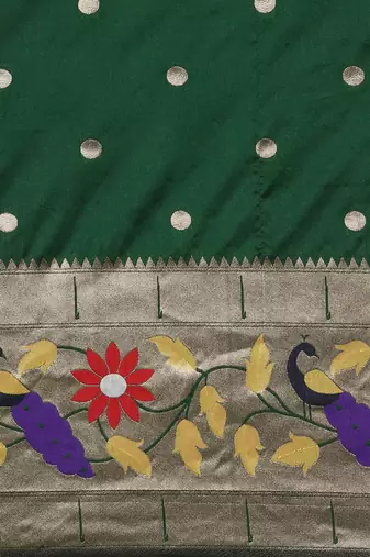 green woven design zari silk blend paithani saree