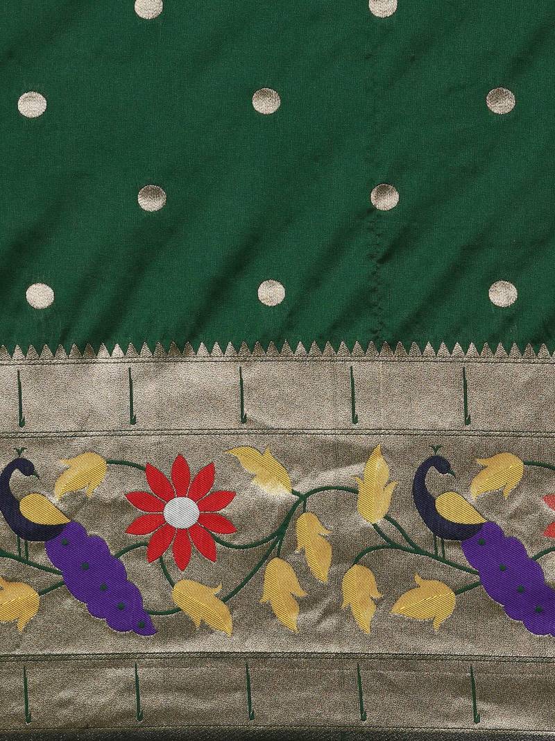 green woven design zari silk blend paithani saree