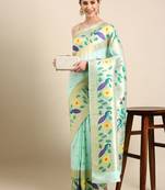 blue woven design zari silk blend paithani saree