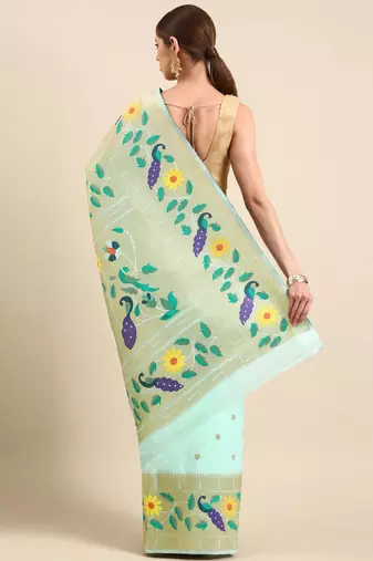 blue woven design zari silk blend paithani saree