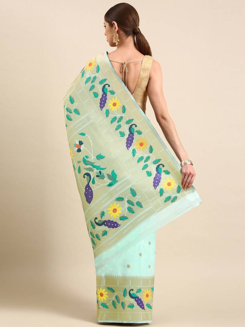 blue woven design zari silk blend paithani saree