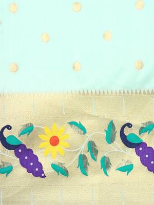 blue woven design zari silk blend paithani saree 4