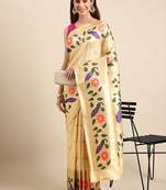 white woven design zari silk blend paithani saree