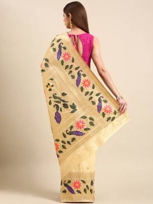 white woven design zari silk blend paithani saree 3