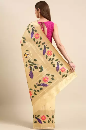 white woven design zari silk blend paithani saree