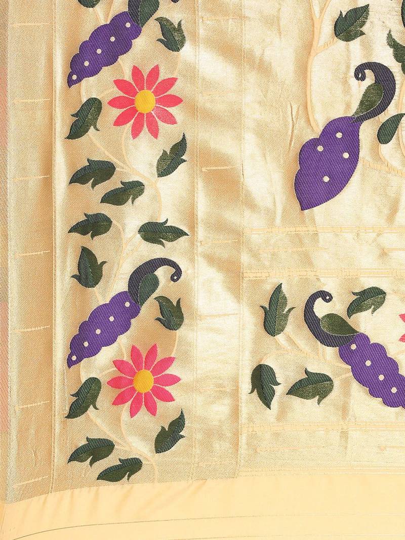 white woven design zari silk blend paithani saree