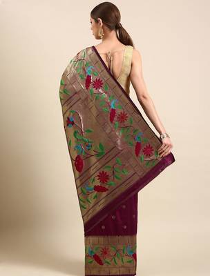 Maroon woven design zari silk blend paithani saree 3