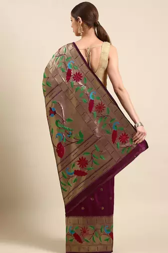 Maroon woven design zari silk blend paithani saree