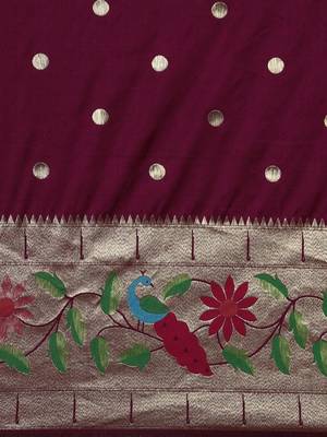Maroon woven design zari silk blend paithani saree 4