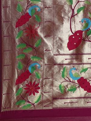 Maroon woven design zari silk blend paithani saree 5