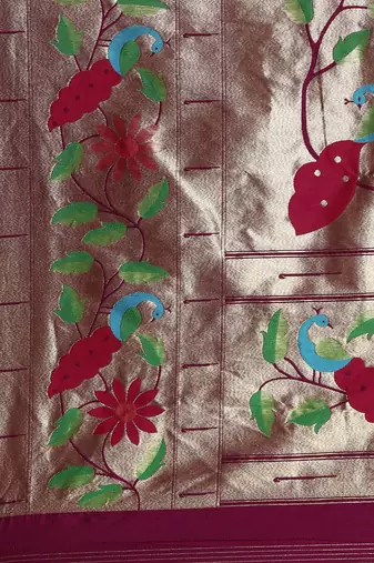 Maroon woven design zari silk blend paithani saree