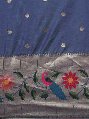 Navy blue floral zari silk blend paithani saree 4