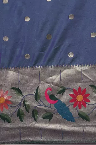 Navy blue floral zari silk blend paithani saree