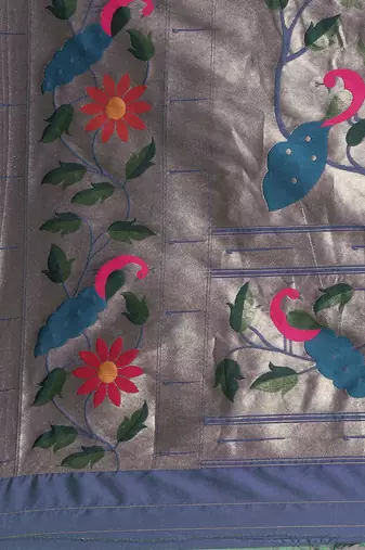 Navy blue floral zari silk blend paithani saree